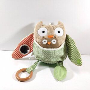 Pottery Barn Skip Hop Owl Rattle Toy Plush  Soft Toy Stuffed Green Tan 8"